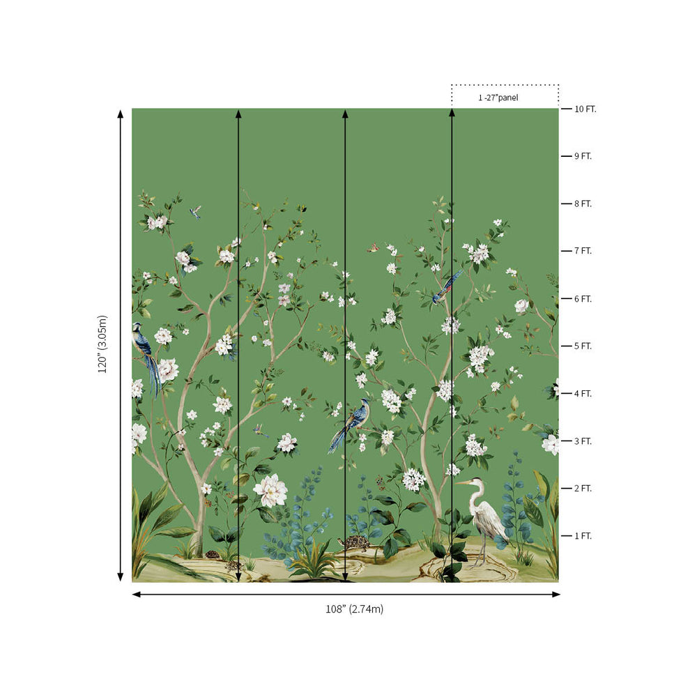 Heron Botanical Mural | Emerald Green