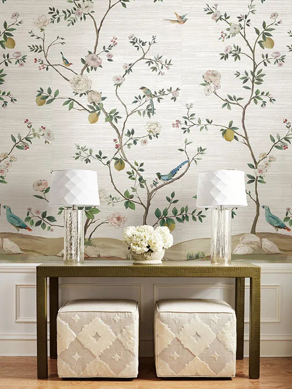 Blossom Chinoiserie Mural | Silver Metallic