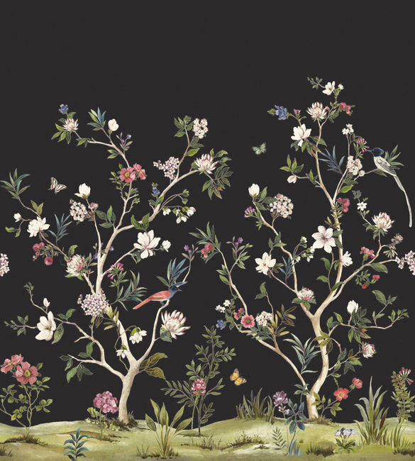 Chinoiserie Magnolia Mural | Matte Black