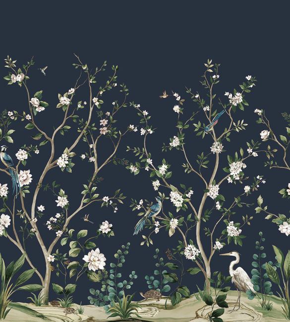 Heron Botanical Mural | Admiral Blue
