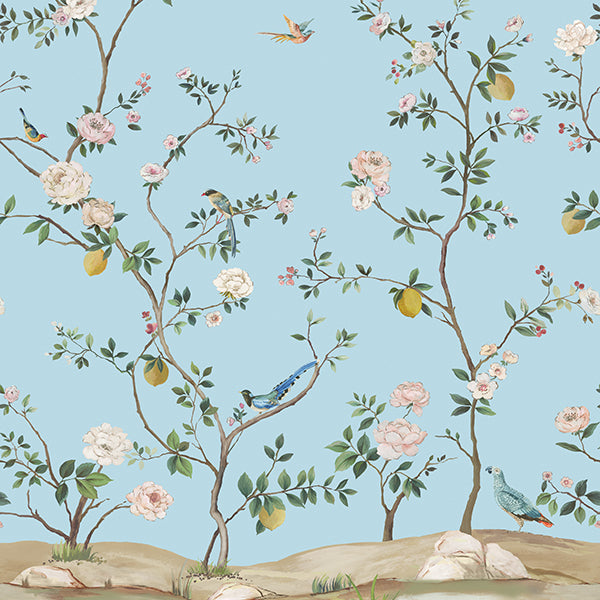chinoiserie mural in blue