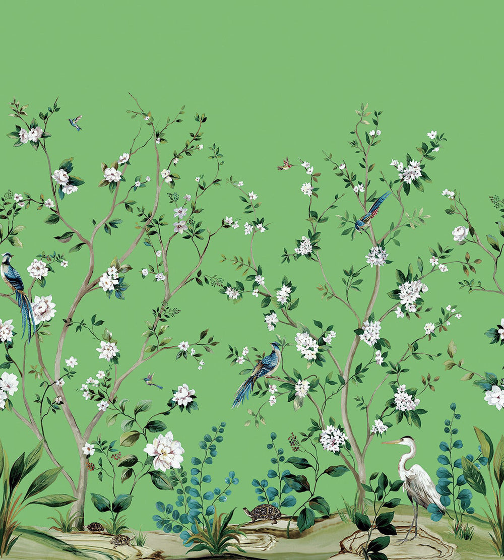 Heron Botanical Mural | Emerald Green