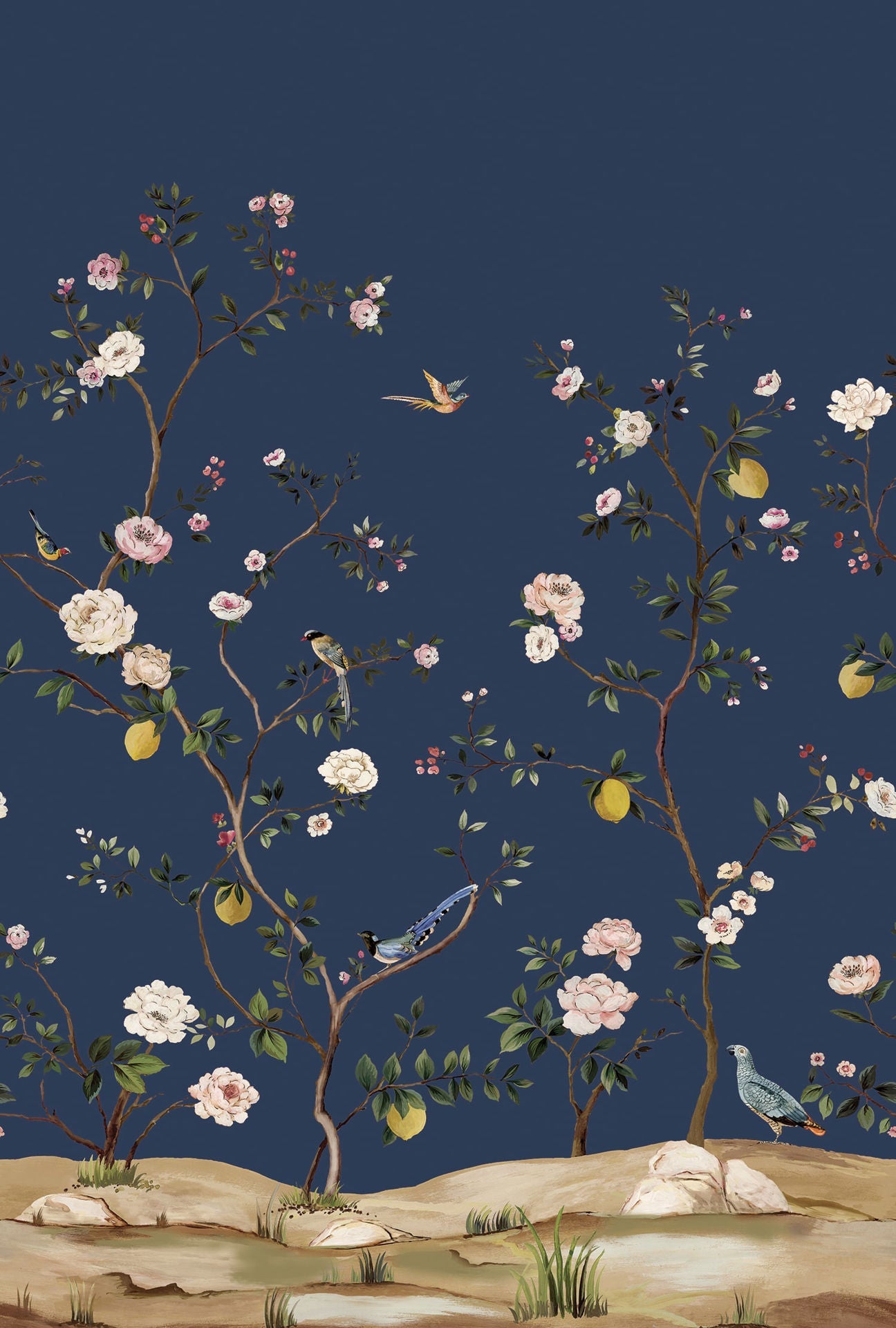 Blossom Chinoiserie Mural | Navy