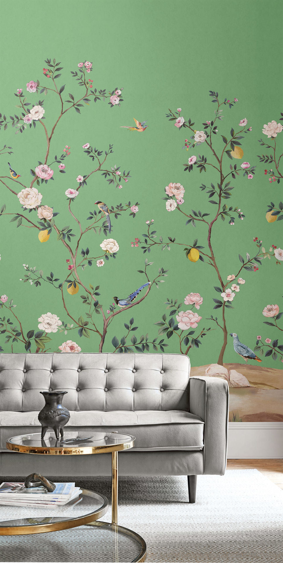 Blossom Chinoiserie Mural | Emerald Green