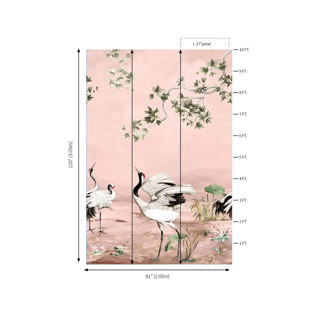 Crane Mural | Blushing Pink