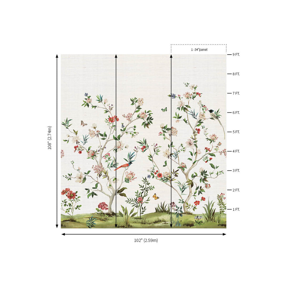 Chinoiserie Magnolia Mural | Silver Metallic