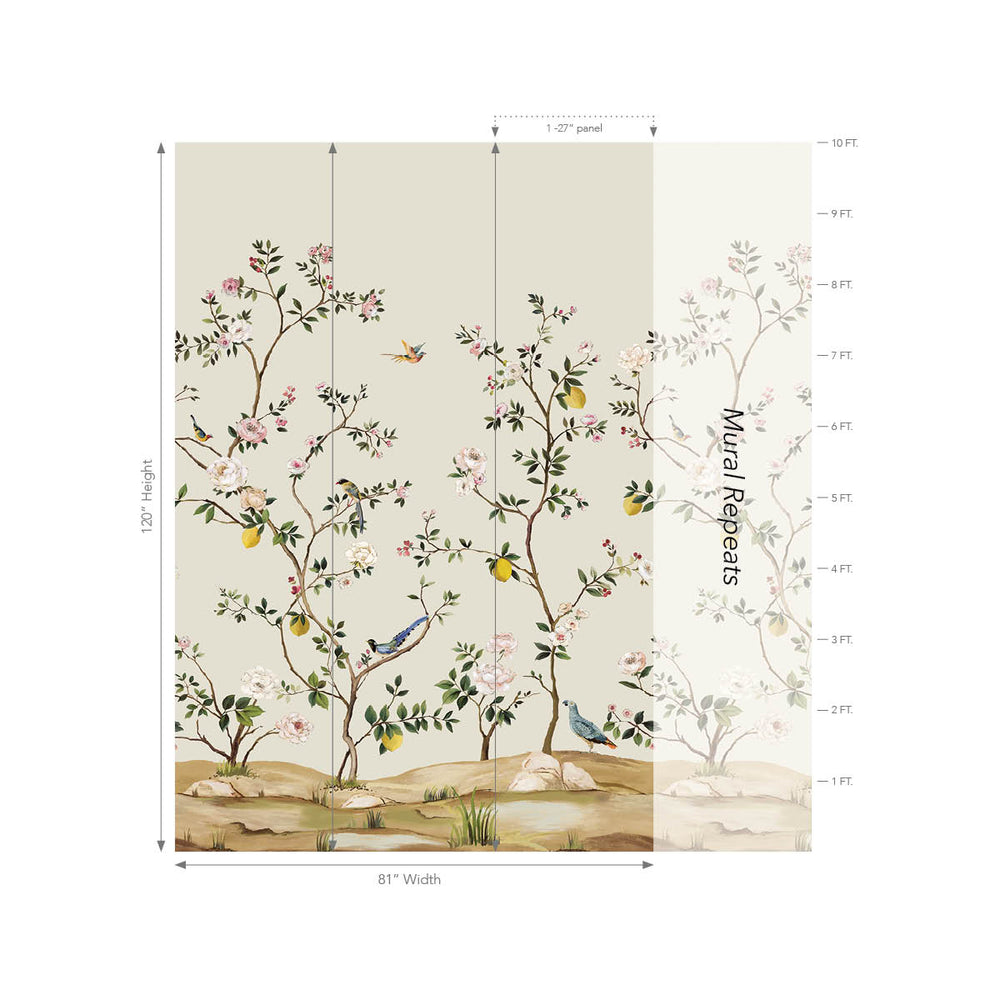 Blossom Chinoiserie Mural | Natural Taupe