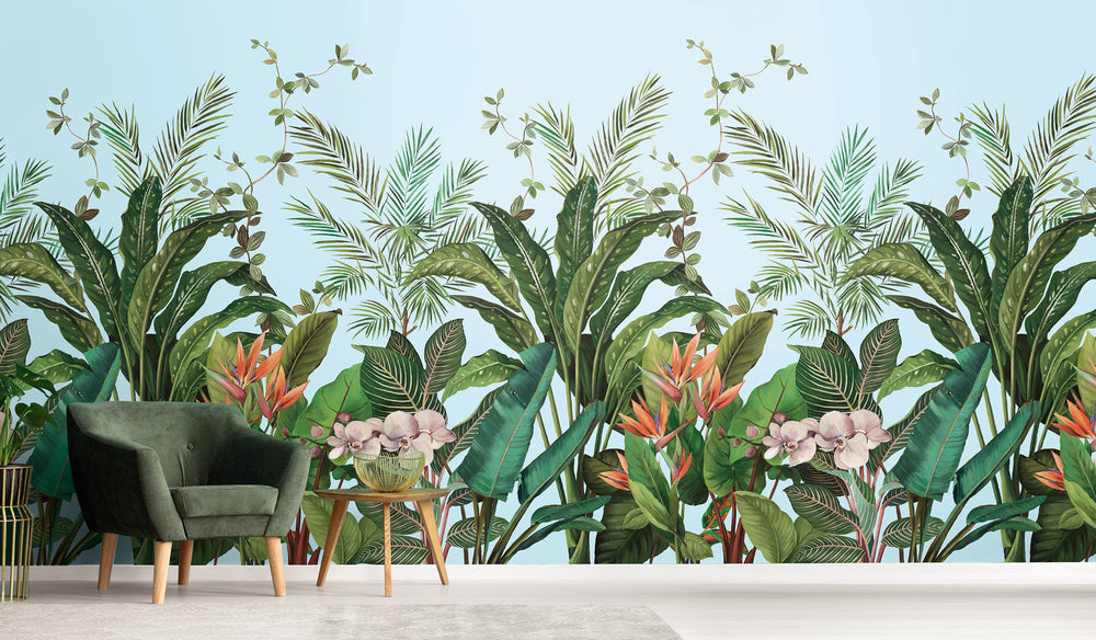 Bird Of Paradise Mural | Azure Blue