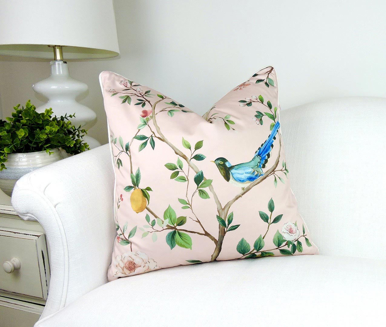 Blossom Chinoiserie Pillow | Blush Pink