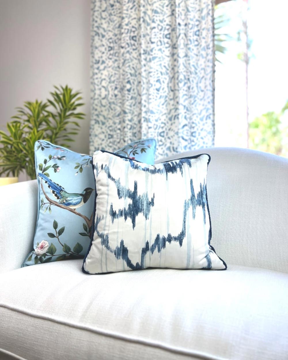 Ikat Flamestitch Pillow | Navy