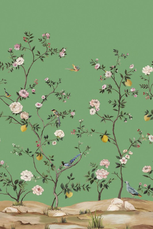 Blossom Chinoiserie Mural | Emerald Green