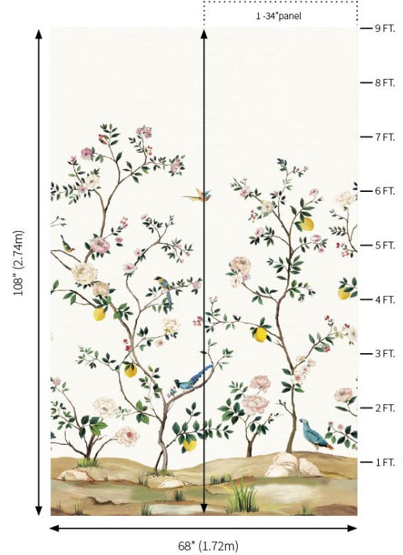 Blossom Chinoiserie Mural | Silver Metallic