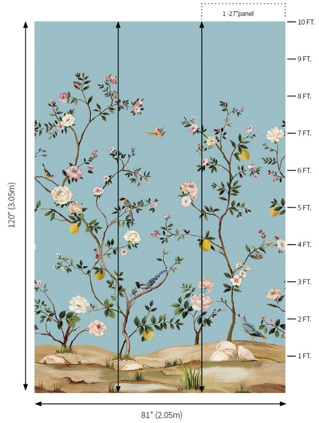 Blossom Chinoiserie Mural | Sky Blue