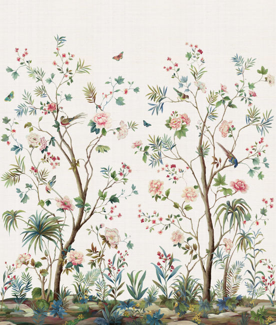 Charleston Garden Mural | Silver Grasscloth