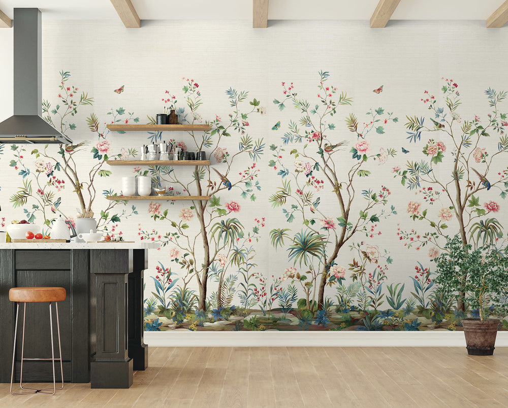 Charleston Garden Mural | Silver Grasscloth
