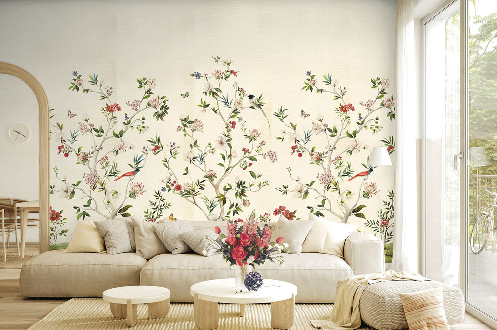 Chinoiserie Magnolia Mural | Almond