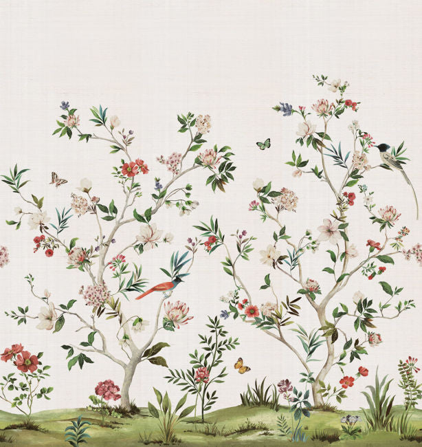 Chinoiserie Magnolia Mural | Silver Metallic