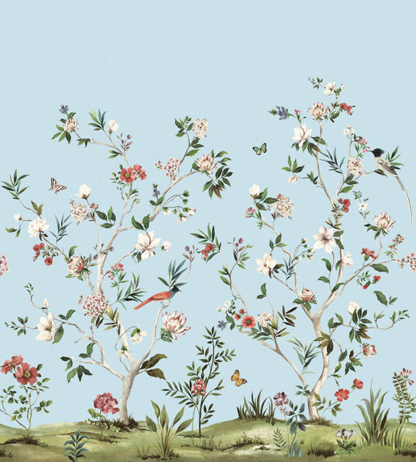 Chinoiserie Magnolia Mural | Sky Blue