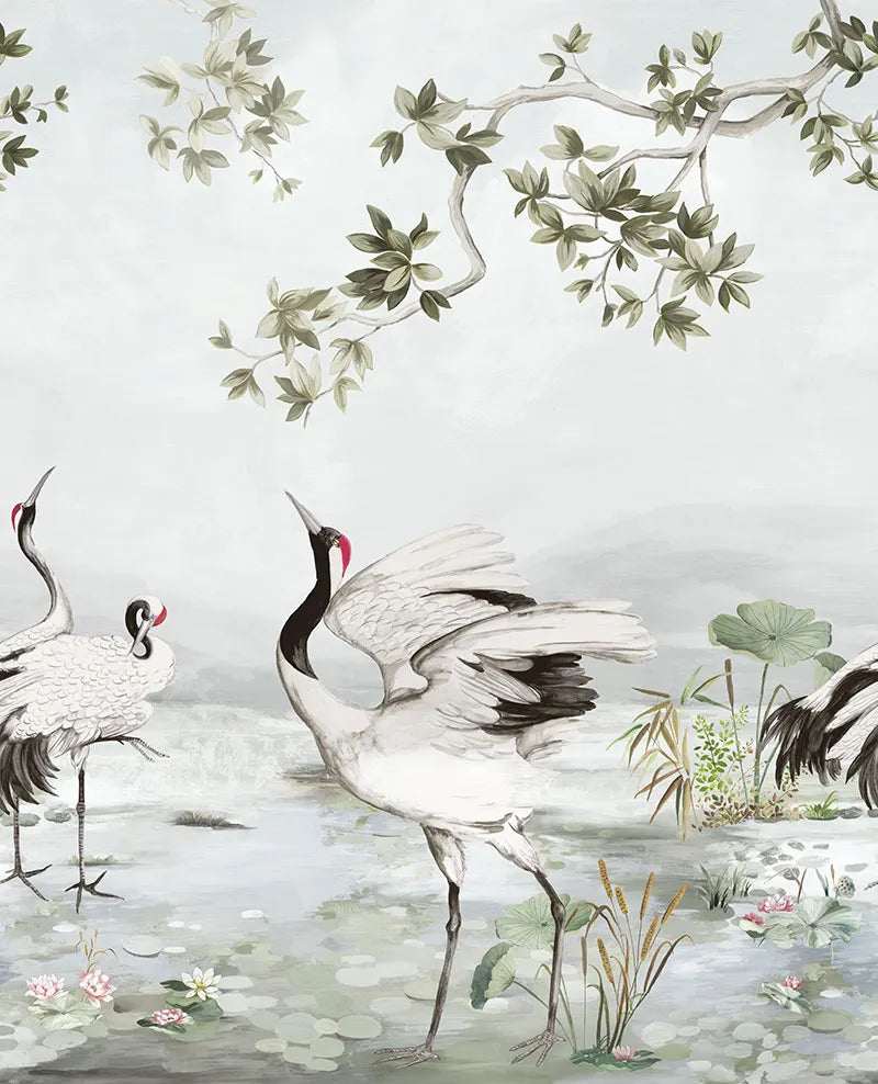 Crane Mural | Meadow Gray