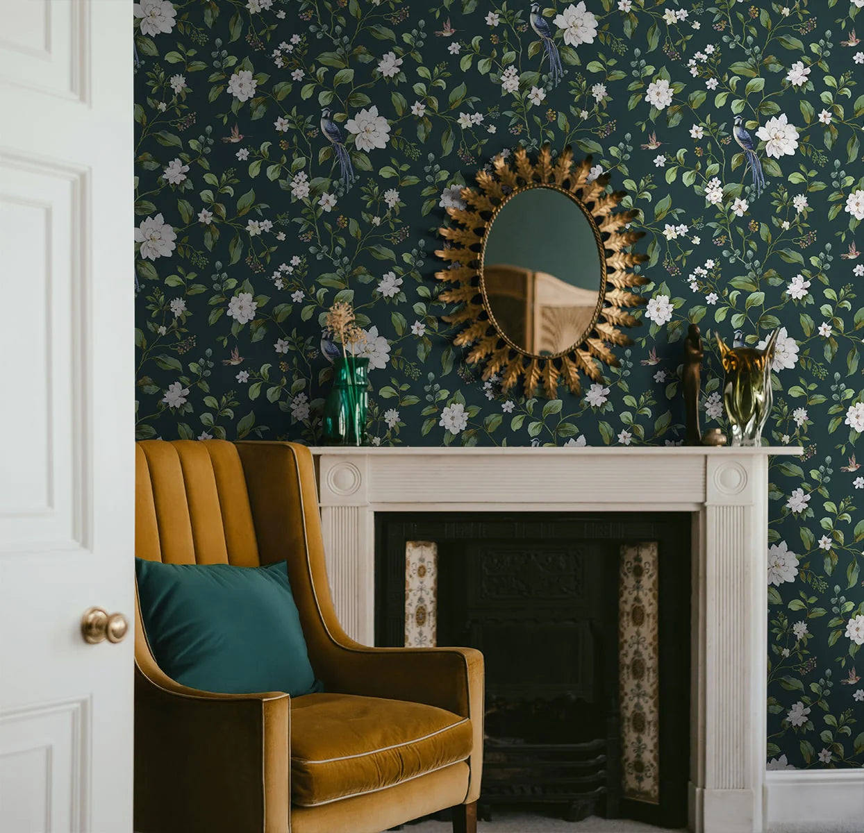 Chinoiserie Bird Vine | Midnight Teal