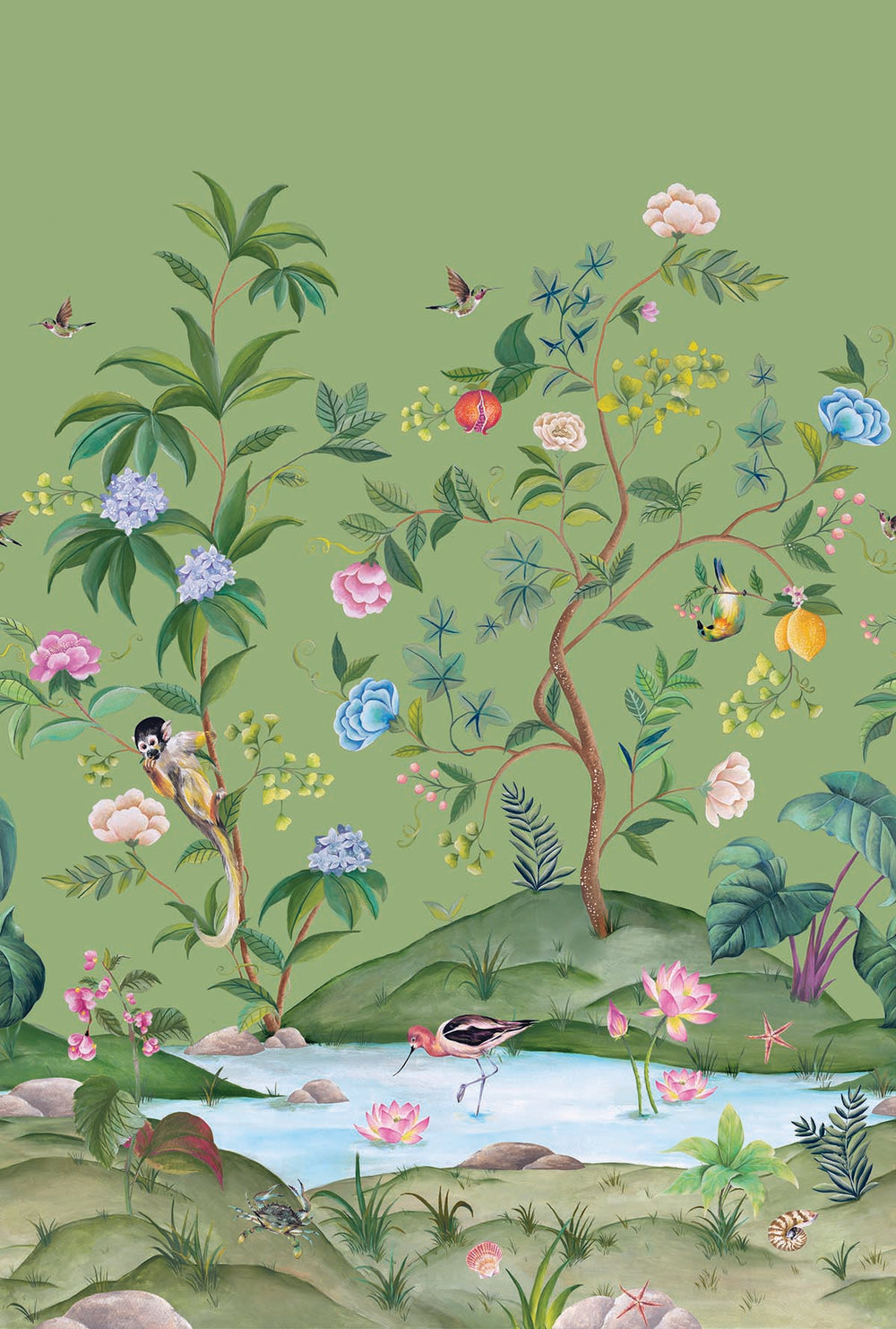 Myanmar Lagoon Mural | Moss Green