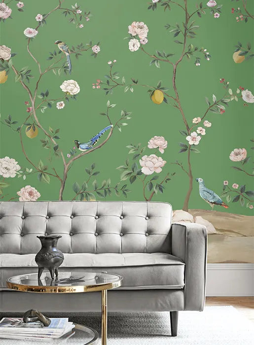Blossom Chinoiserie Mural | Emerald Green