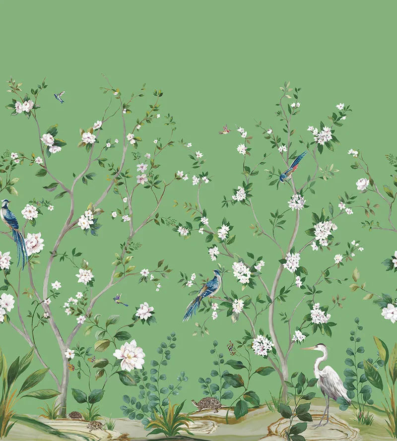 Heron Botanical Mural | Emerald Green